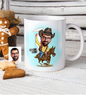 BK Gift Kişiye Özel Bay Kovboy Karikatür Beyaz Kupa Bardak