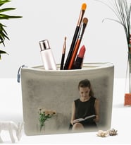 BK Gift Kişiye Özel Fotoğraflı Keten Makyaj Çantası (Bej)