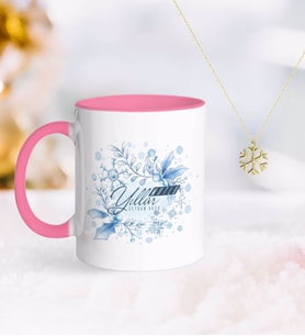 BK Gift Kişiye Özel Yılbaşı Mutlu Yıllar Pembe Kupa ve Kar Tanesi Kolye-12 (Model 1)