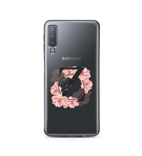 Pembe Çiçekli Harf Tasarım Süper Şeffaf Silikon Telefon Kılıfı Samsung A7 (2018)