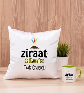 Ziraat Mühendisi Kare Yastık ve Yeşil Kupa Bardak