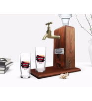 BK Gift Kişiye Özel Renkli Baskılı Yarıya Kadar Değil Yaraya Kadar Tasarımlı İkili Rakı Bardağı ve Ahşap Rakı Standı Hediye Seti-4 (Model 1)