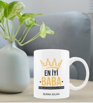 Babalar Günü Kişiye Özel Kupa Bardak - En İyi Baba 2 Kupa Tasarımı (Beyaz)
