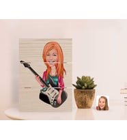 BK Gift Kişiye Özel Kadın Gitarist Karikatürlü Otantik Masaüstü Ahşap Palet Çerçeve-1 (Beyaz)