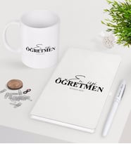 BK Gift Kişiye Özel En İyi Öğretmen Beyaz Defter Kalem Kupa Seti-16 (Model 1)