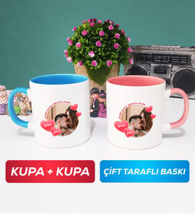İkili Sevgiliye Sevgililer Günü Hediyesi 8 Kupa Bardak Mavi Pembe
