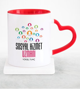 BK Gift Kişiye Özel Mesleki Sosyal Hizmet Uzmanı Kırmızı Kalpli Kupa Bardak
