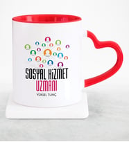 BK Gift Kişiye Özel Mesleki Sosyal Hizmet Uzmanı Kırmızı Kalpli Kupa Bardak