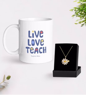 BK Gift Kişiye Özel Yaşa Sev Öğret Kupa Ve Papatya Kolye Hediye Seti-1 (Model 1)