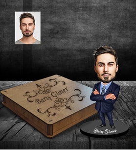 Kişiye Özel İş Adamı Karikatürlü Ahşap Biblo Kutulu Bay-12