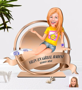 BK Gift Kişiye Özel Kadın Karikatürlü 3D Ahşap Biblo Plaket-42 (Beyaz)