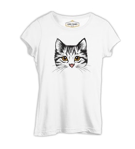 Kedi - Yüz Beyaz Kadın Tshirt