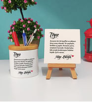 Teyzeye Hediye Teyze Yazılı Kişiye Özel Teyze Kalemlik ve Dekoratif Taş Baskı Seti