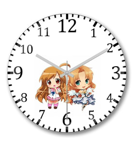 Anime Chibi  Duvar Saati Bombeli Gercek Cam