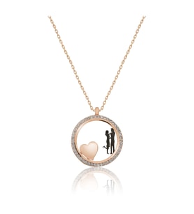 Sevgililer Kalp Aşk Halka Kolye Rose Gold Kaplama Gümüş Uvps100571
