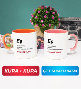 İkili Eş Kupa Bardak Turuncu Pembe