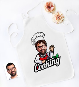 BK Gift Kişiye Özel Bay Chef Karikatürlü Mutfak Önlüğü-14 (Beyaz)