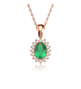 Oval Yeşil Taşlı Anturaj Rose Gümüş Kolye