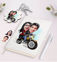 BK Gift Kişiye Özel Sevgili Karikatürlü Beyaz Defter Kalem ve Anahtarlık Hediye Seti-17 (Model 1)