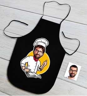 BK Gift Kişiye Özel Bay Chef Karikatürlü Siyah Mutfak Önlüğü-12