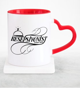 BK Gift Kişiye Özel Mesleki Resepsiyonist Kırmızı Kalpli Kupa Bardak  2
