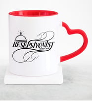 BK Gift Kişiye Özel Mesleki Resepsiyonist Kırmızı Kalpli Kupa Bardak  2