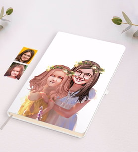 BK Gift Kişiye Özel Kız Kardeşler Karikatürlü Beyaz Defter-2