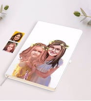 BK Gift Kişiye Özel Kız Kardeşler Karikatürlü Beyaz Defter-2