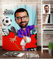 BK Gift Kişiye Özel Bay Futbolcu Bordo Mavi Karikatür Kanvas Tablo 70x100cm 1