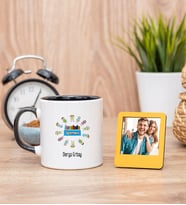 Anaokulu Öğretmeni Siyah Kupa Bardak ve Sarı Mini Fotoğraf Çerçevesi