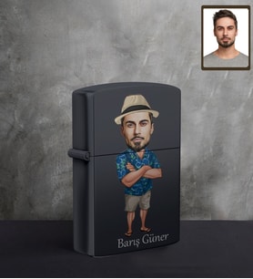 Kişiye Özel Erkek Karikatürlü UV Baskılı Siyah Benzinli Çakmak Model-9
