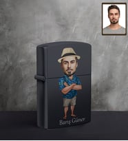 Kişiye Özel Erkek Karikatürlü UV Baskılı Siyah Benzinli Çakmak Model-9