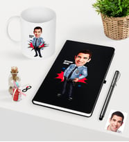 BK Gift Kişiye Özel Bay Polis Karikatürlü Siyah Defter Kalem Kupa Seti - 1 (Model 1)