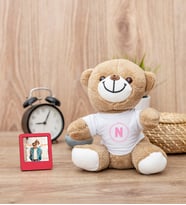 Pembe Renkli Baş Harf Tasarım Peluş Ayıcık ve Mini Fotoğraf Çerçevesi