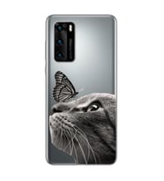Kedi Kelebek Tasarımlı Süper Şeffaf Silikon Telefon Kılıfı Huawei P40 Pro