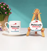 Mesajlı Matematik Öğretmeni Türk Kahvesi Fincanı ve Anahtarlık Hediye Seti