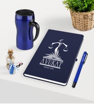 BK Gift Kişiye Özel Avukat Temalı Lacivert Defter Kalem ve Termos Mug Seti - 5 (Model 1)