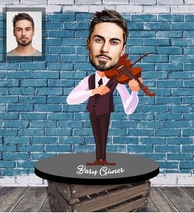 Kişiye Özel Kemancı Karikatürlü Ahşap Biblo  Bay-1