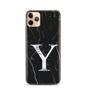 Iphone 11 Pro Siyah Mermer Harf Tasarımlı Telefon Kılıfı Y-Harfi 