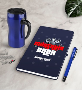 BK Gift Kişiye Özel Mühendis Baba Lacivert Defter Kalem Termos Mug Seti-1 (Model 1)