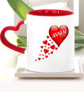 BK Gift Kişiye Özel Annem Kırmızı Kalpli Kupa Bardak  1
