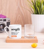 Sevgili Kelime Anlamı Ahşap Sunumlu Türk Kahvesi Fincanı