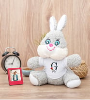 Baş Harfli ve İsimli Peluş Tavşan ve Mini Fotoğraf Çerçevesi
