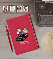 Kişiye Özel Aile Karikatürlü Kırmızı Defter Kalem Hediye Seti   Mod-8