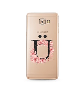 Pembe Çiçekli Harf Tasarım Süper Şeffaf Silikon Telefon Kılıfı Samsung C9  Ü-Har