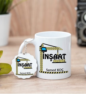 İnşaat Teknikeri Beyaz Kupa Bardak Ve Anahtarlık Set