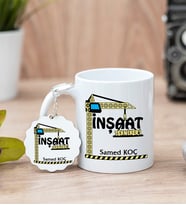 İnşaat Teknikeri Beyaz Kupa Bardak Ve Anahtarlık Set