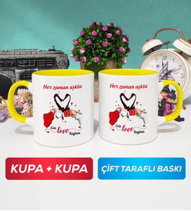 İkili Sevgiliye Sevgililer Günü Hediyesi 10 Kupa Bardak Sarı