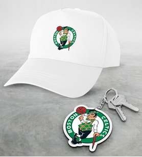 NBA Boston Celtics Beyaz Şapka ve Ahşap Anahtarlık Seti (Model 1)