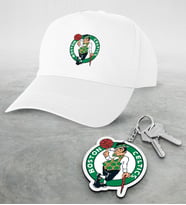 NBA Boston Celtics Beyaz Şapka ve Ahşap Anahtarlık Seti (Model 1)